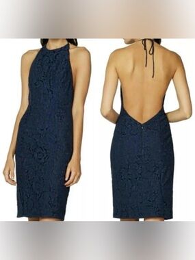 Fame & Partners Navy Blue NWT Lace Backless Halter Mini Dress 0